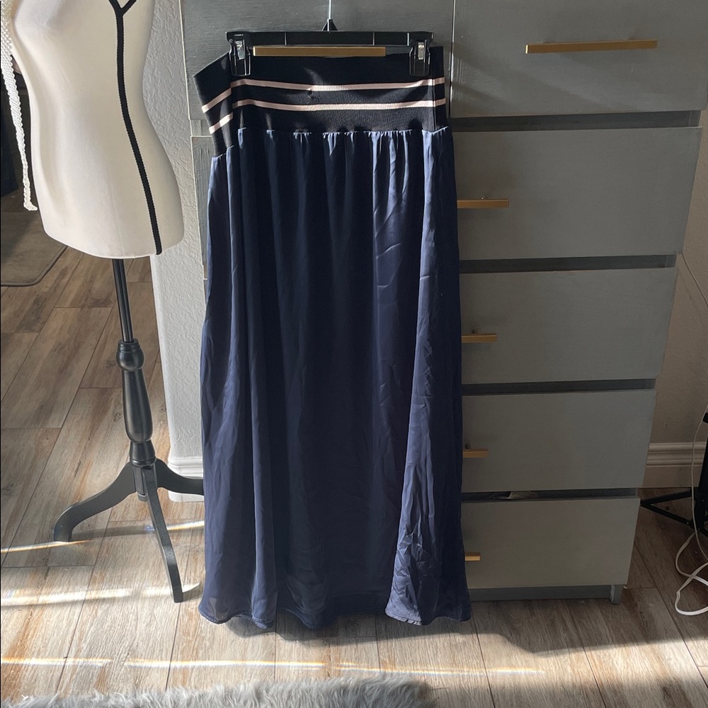 Women's Navy Maxi Skirt with Contrast Waistband